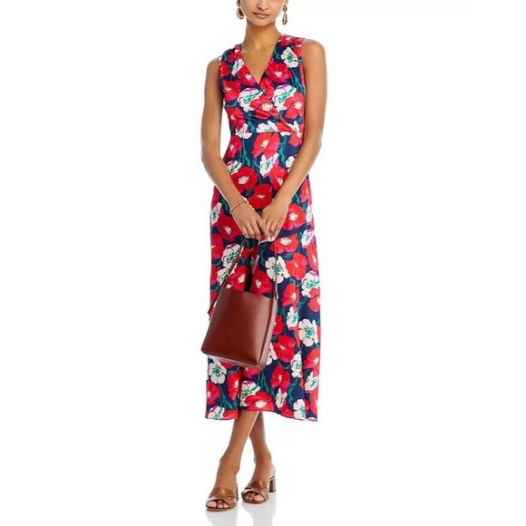 Sam Edelman Women's Sleeveless V Neck Midi Dress Floral Colorful Red Pink 14 - Picture 5 of 14